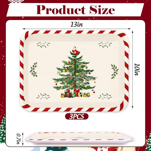 Whaline Christmas Tree Plastic Serving Trays Set of 3, 10x13 Inch Holiday Platters