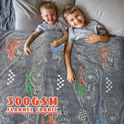 Glow in the Dark Truck Throw Blanket for Kids - Soft Fleece 50"x60"