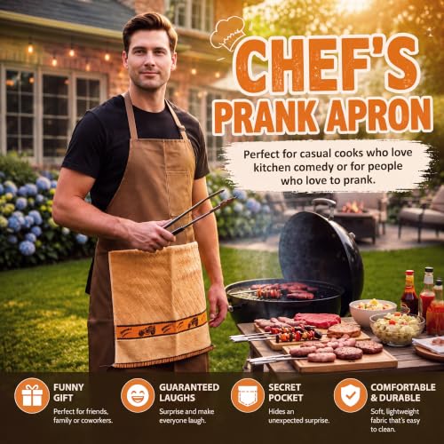 Funny Prank Apron for Men - Hidden Surprise Gag Gift for BBQ and Cooking
