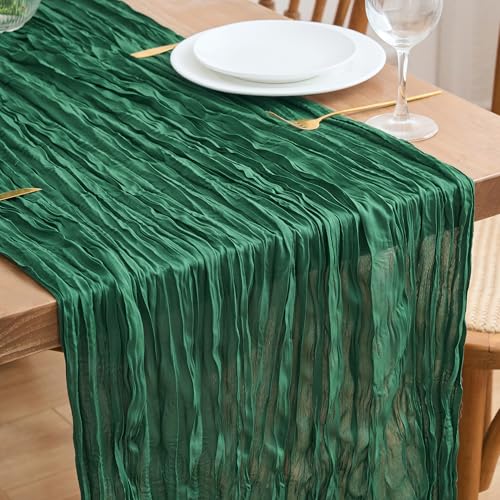 Emerald Green Cheesecloth Table Runner 10ft (1 Pack) Holiday Rustic Boho