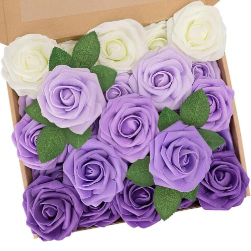 25Pcs Real Touch Artificial Foam Roses with Stems for DIY Decor