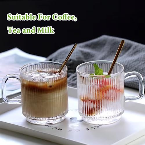 Mfacoy 2 Pack Glass Coffee Mugs with Handle & Spoon, 12 Oz Clear Drinkware Set with Bamboo Lids for Hot & Cold Beverages