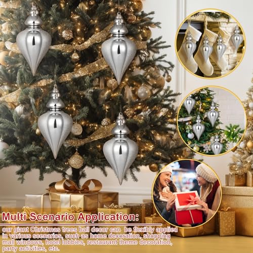 Soulchen 4 Pack 9-Inch Silver Glitter Christmas Ball Ornaments - Finial Drop Decor