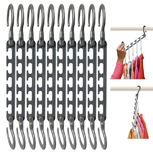 Space Saving Cascading Closet Hangers, 10-Pack 360° Swivel Grey