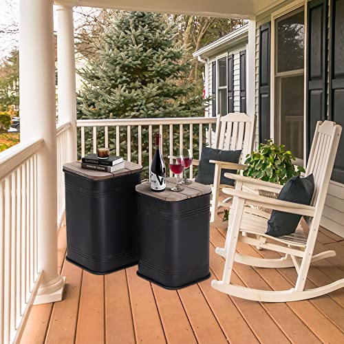Farmhouse Galvanized Metal Storage Side Table Set - Nesting Barrel Stools