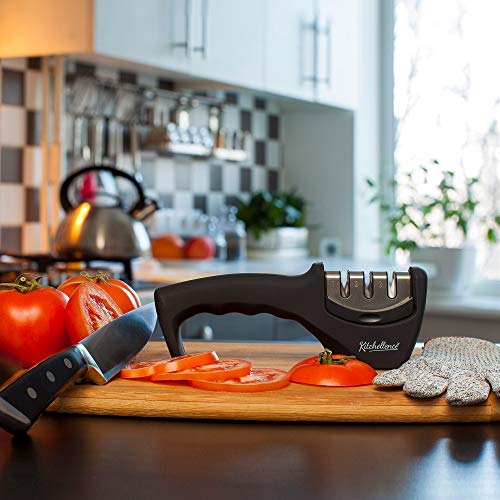 3-Stage Manual Kitchen Knife Sharpener Kit with Cut-Resistant Glove