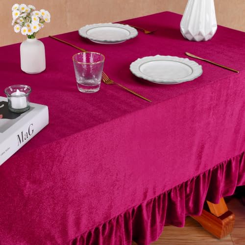 SoarDream Burgundy Velvet Tablecloth 60x120 in with 6-in Ruffle - Rectangular