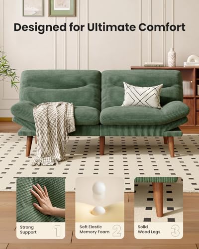 Convertible Corduroy Futon Sofa Bed with Adjustable Backrest, Forest Green