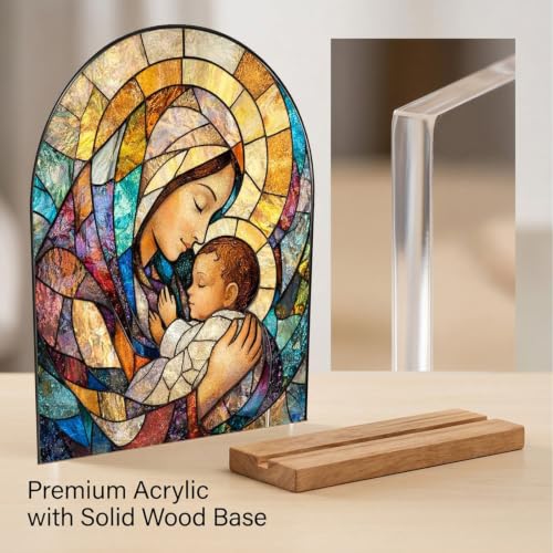 Blessed Mother Mary Statue Acrylic Tabletop Decor for Home Altar