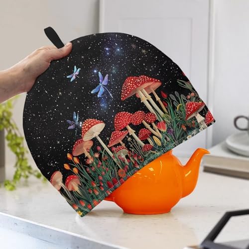 Insulated Mushroom Dragonfly Teapot Cozy, Thermal Tea Pot Warmer Cover