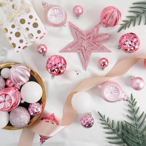 Baby Pink Christmas Ornaments Set 99pcs - Shatterproof Ball & Snowflake Decor for Tree, Home, Wedding