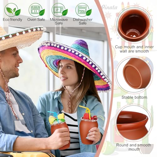Gejoy 20 Sets Mexican Clay Drinking Cups - 16oz Reusable Party Mug Set