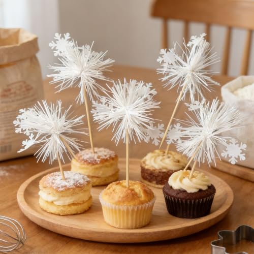 Set of 10 Snowflake Cupcake & Cocktail Picks Winter Party Decorations