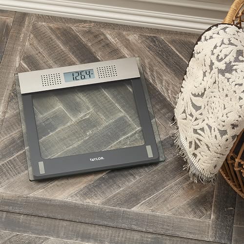 Taylor Talking Digital Glass Bathroom Scale 440 lb Capacity Gray - Precision & Voice Announcements