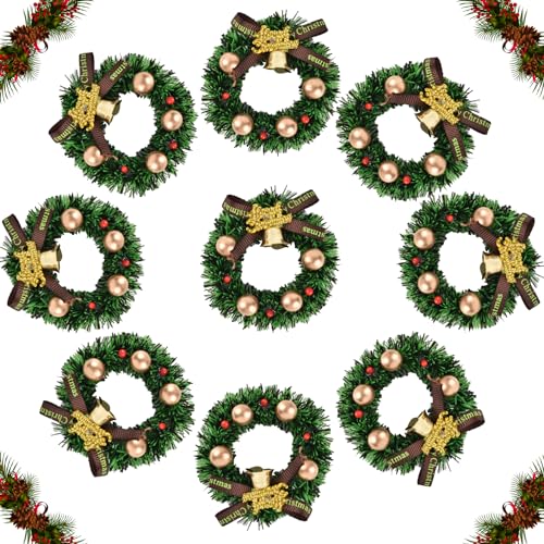 10pcs Mini Christmas Wreaths with Bows, 2.76-inch Dollhouse Hanging Decor