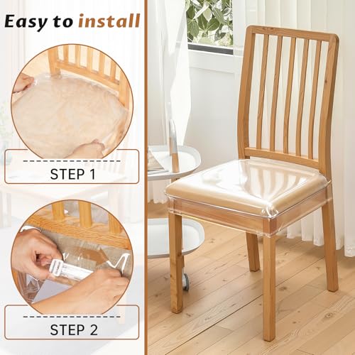 Clear Dining Chair Covers - 4 Pack, 17"D x 18"W x 4"H, Waterproof & Stain Resistant