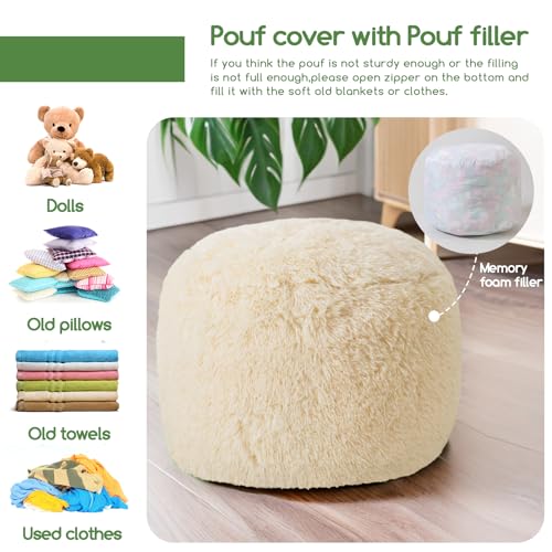 Round Faux Fur Pouf Ottoman, 20-Inch Fluffy Foot Stool with Foam Filling