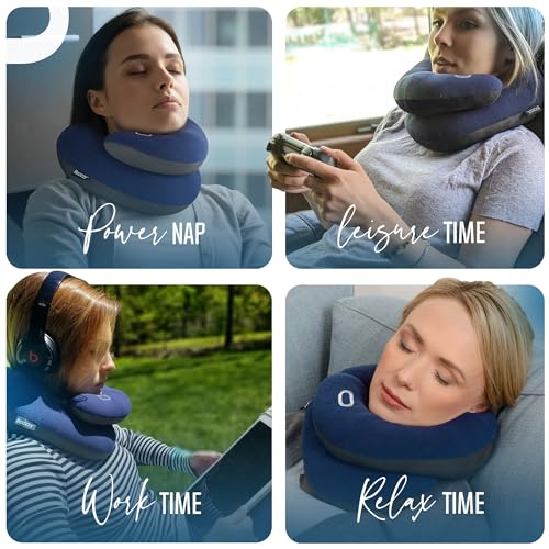 Travel Neck Pillow with Double Support for Airplane & Car Rides - Adjustable, Washable, Large Size, Nude