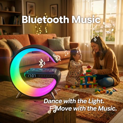 Hirsionsan Black Smart LED Table Lamp with Wireless Charging & Bluetooth Speaker
