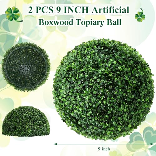 9-Inch Artificial Boxwood Topiary Balls, 2-Piece Faux Plant Sphere Set