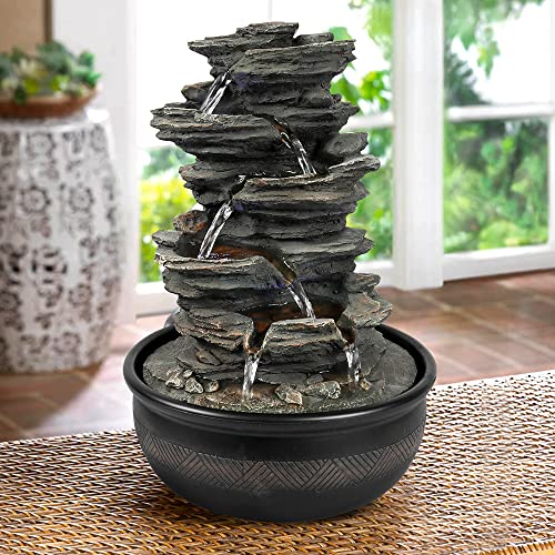 5-Tier Tabletop Water Fountain with LED Lights - Indoor Cascading Waterfall