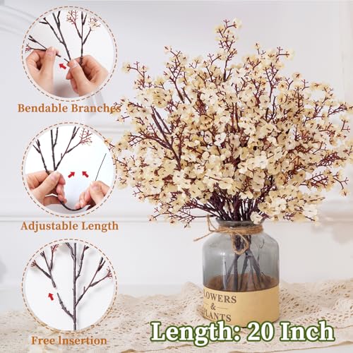 Champagne Baby's Breath Artificial Flowers - Pack of 5 for Home Decor
