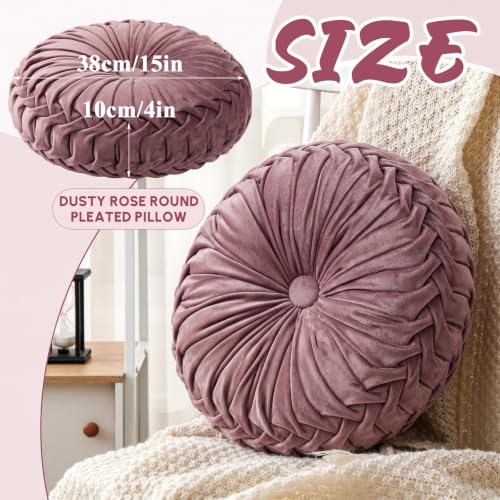 Round Velvet Pleated Throw Pillow - 15-inch Pumpkin Accent Cushion