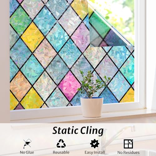 Rainbow Stained Glass Window Film - 17.5" x 78.7" Cling