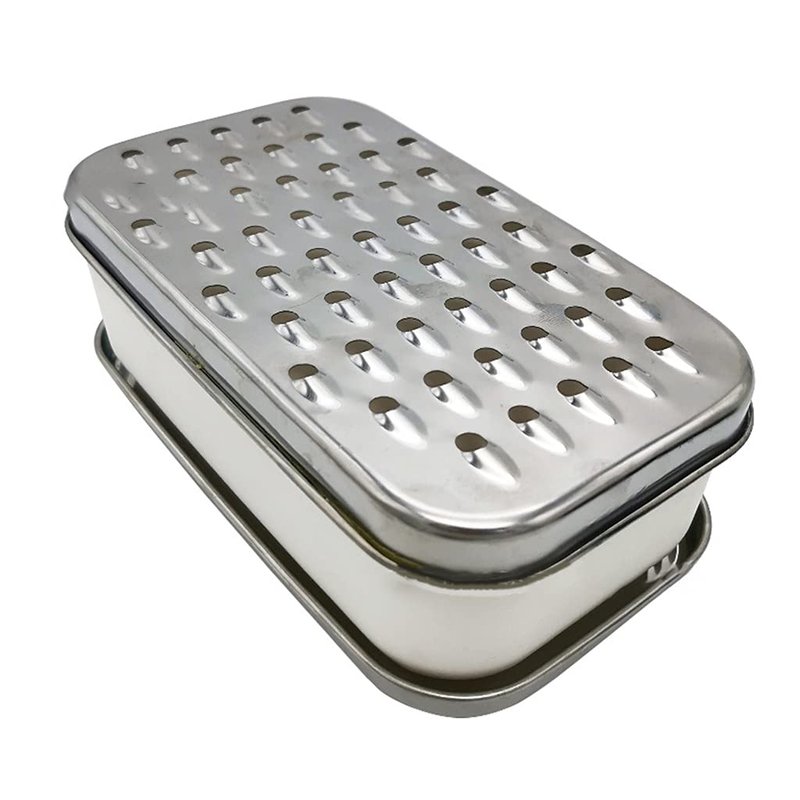 XANHOY Cheese Grater with Food Saver Container 2 In1 Fruit Vegetable Chopper Onion Choppers with Container Stainless Steel Rectangle Box and Graters Cheese Grater Handheld Metal, White