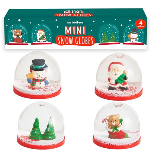 Mini Christmas Snow Globes Set - 4 Assorted Holiday Decorations & Gifts, 2 Inch - Santa, Snowman, Tree & Teddy Bear Variations