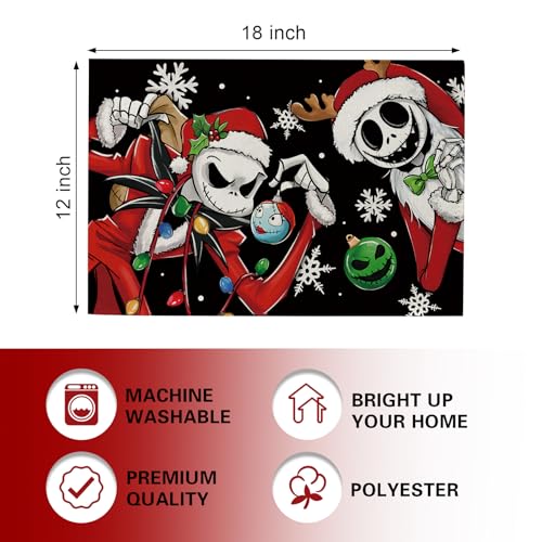 Christmas Jack Placemats Set of 4 - 12x18in Burlap Polyester, Reusable