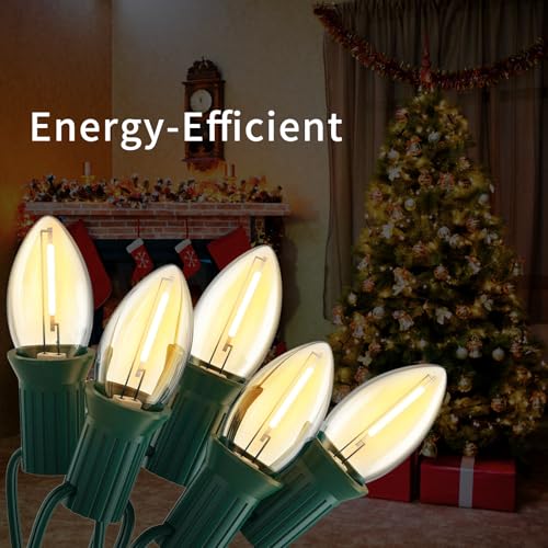 10FT C7 LED Christmas Lights Warm White Waterproof Outdoor - Clear / 10FT