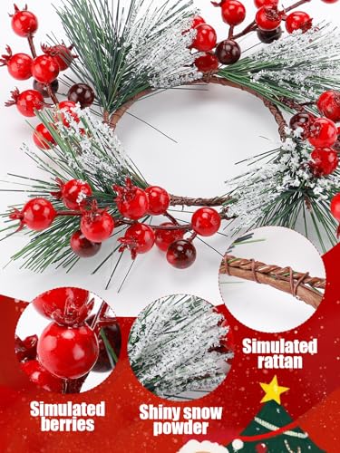 Christmas Candle Rings 4-Pack - Red Berry Wreaths for 3-Inch Pillar Candles