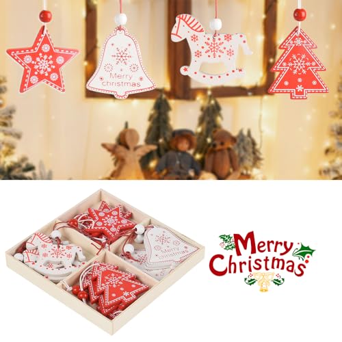 12pcs Wooden Christmas Ornaments Set for Holiday Tree Decor