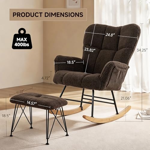 Teddy Sherpa Rocking Chair with Ottoman, Padded Nursery Glider