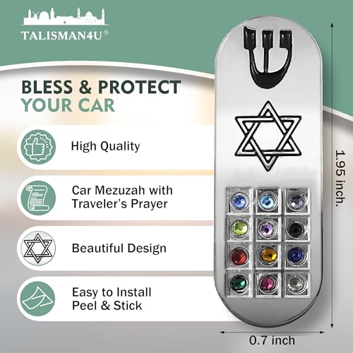 Car Mezuzah with Travelers Prayer Scroll and Hoshen Stones
