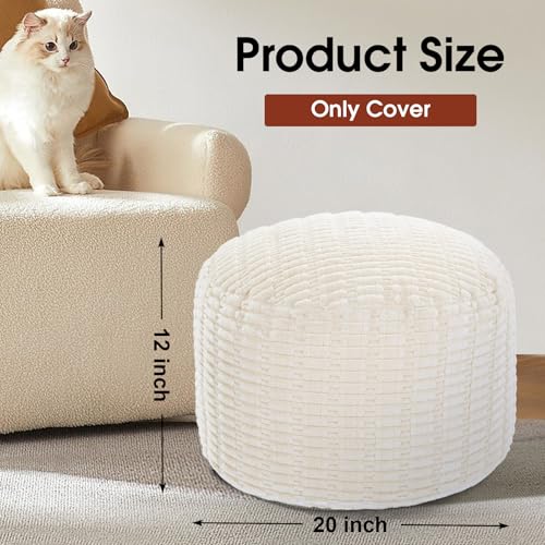 Round Faux Fur Unstuffed Ottoman Pouf Cover - Beige 20-inch Floor Bean Bag