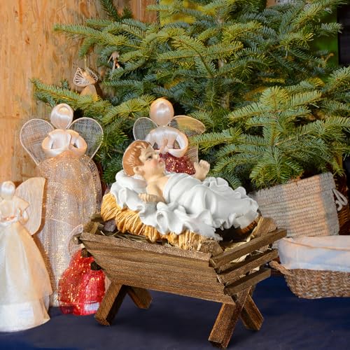 Baby Jesus Wooden Manger Ornament - Nativity Christmas Decor