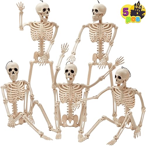 16-Inch Posable Halloween Skeletons (5-Pack) - Full Body Decor Set