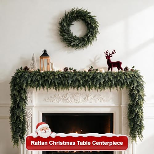 POOWUUDT 12FT Artificial Cedar Garland Christmas Holiday Decor Indoor Outdoor