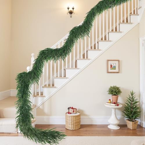 Ruidazon 15FT Artificial Norfolk Pine Garland Green - Real Touch Holiday Decor