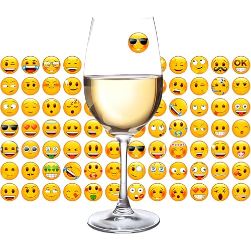 Reusable Emoji Stickers Set - Funny Icons, Drink Markers, Party Favors, Washable & Removable, 84pcs