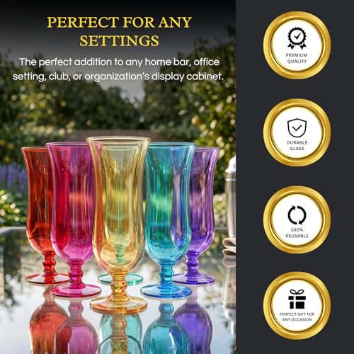 The Wine Savant Hurricane Pina Colada Cocktail Glasses Set of 6, 14oz BPA-Free Reusable Plastic