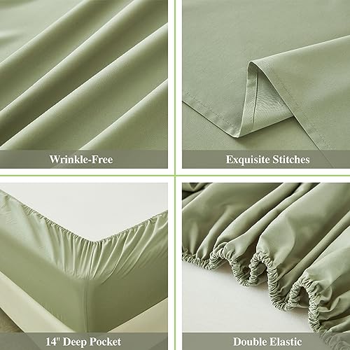 ILAVANDE 6-Piece Queen Sheet Set - Soft Microfiber Deep Pocket, Sage Green