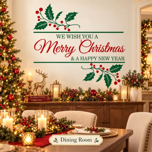 Merry Christmas Wall Decal - Removable 34.25 x 29.92 in Holiday Sticker Set