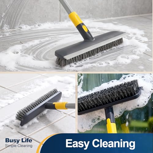 2-in-1 Floor Scrub Brush with Squeegee & Telescopic Handle, 56 Inch