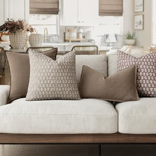 Foindtower Vintage Floral Throw Pillow Covers, 20x20 Inch Set of 2 - Tan Taupe
