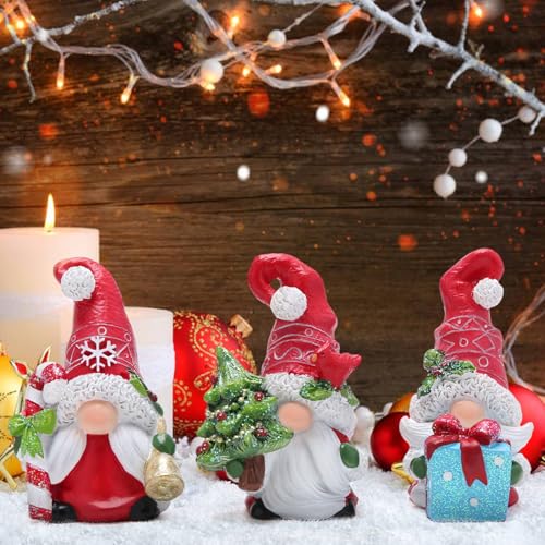 Hodao Red-3 Christmas Gnomes Decorations Handmade Elf Tomte Figurines for Xmas Decor (3pcs)