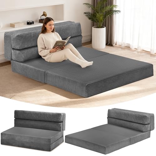 3-in-1 Foldable Full Size Sofa Bed, 5-Inch Memory Foam Floor Couch