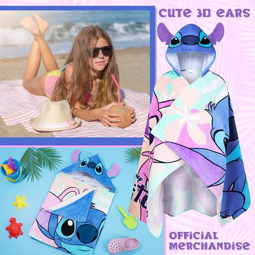 Disney Stitch Hooded Bath Towel for Kids & Teens Blue/Multi Stitch 6-14 Years